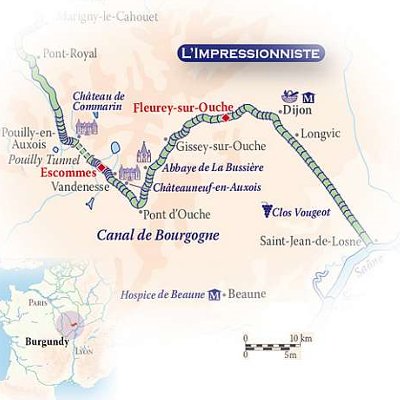 MAPA DEL ITINERARIO (Bajo Canal de la Bourgogne -Borgoña-) CRUCEROS FLUVIALES CANALES DE FRANCIA L´IMPRESSIONNISTE CRUCEROS BORGOÑA CRUCEROS FLUVIALES CANALES BURGUNDY CRUISES CROISIERES CANAL DE BOURGOGNE